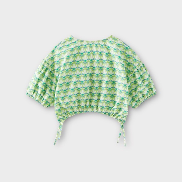 Zara Geometric Green Poplin Top - Picture 3 of 7